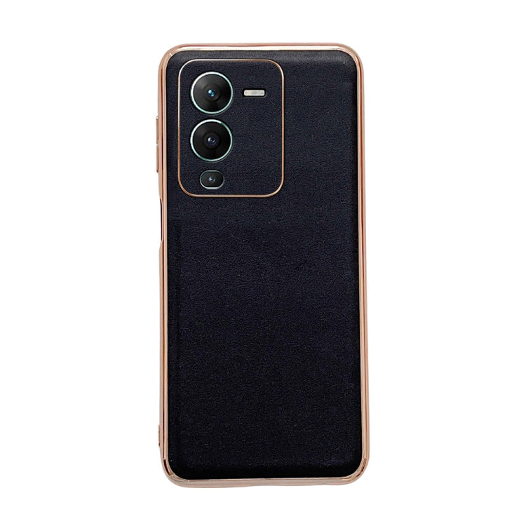 For vivo S15 5G Genuine Leather Xiaoya Series Nano Plating Phone Case(Black) Eurekaonline