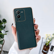 For vivo S15 Pro 5G Genuine Leather Luolai Series Nano Plating Phone Case(Dark Green) Eurekaonline