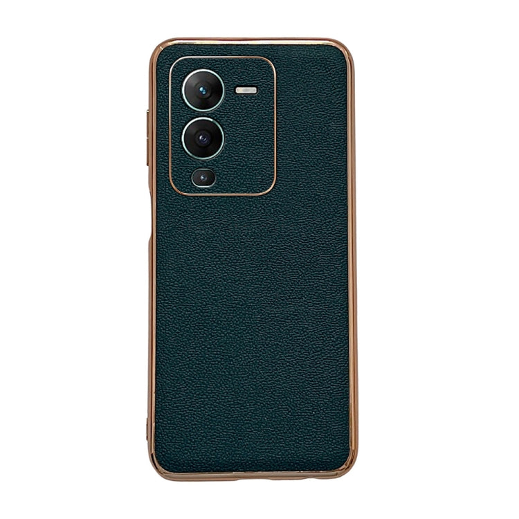 For vivo S15 Pro 5G Genuine Leather Luolai Series Nano Plating Phone Case(Dark Green) Eurekaonline