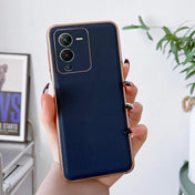 For vivo S15 Pro 5G Genuine Leather Xiaoya Series Nano Plating Phone Case(Blue) Eurekaonline