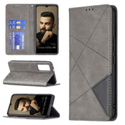 For vivo V21e 5G Rhombus Texture Horizontal Flip Magnetic Leather Case with Holder & Card Slots(Grey) Eurekaonline