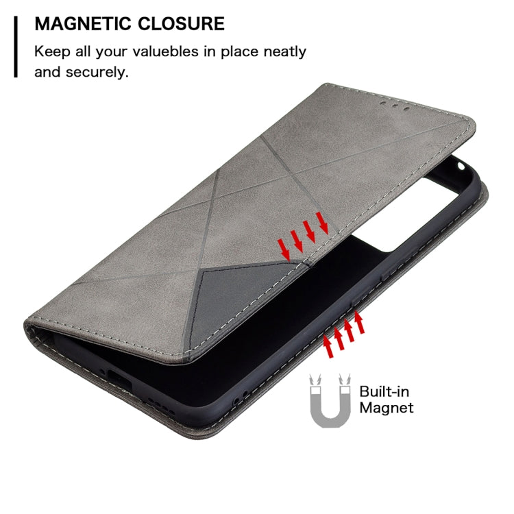 For vivo V21e 5G Rhombus Texture Horizontal Flip Magnetic Leather Case with Holder & Card Slots(Grey) Eurekaonline