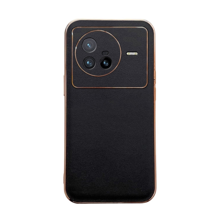 For vivo X80 5G Genuine Leather Xiaoya Series Nano Plating Phone Case(Black) Eurekaonline