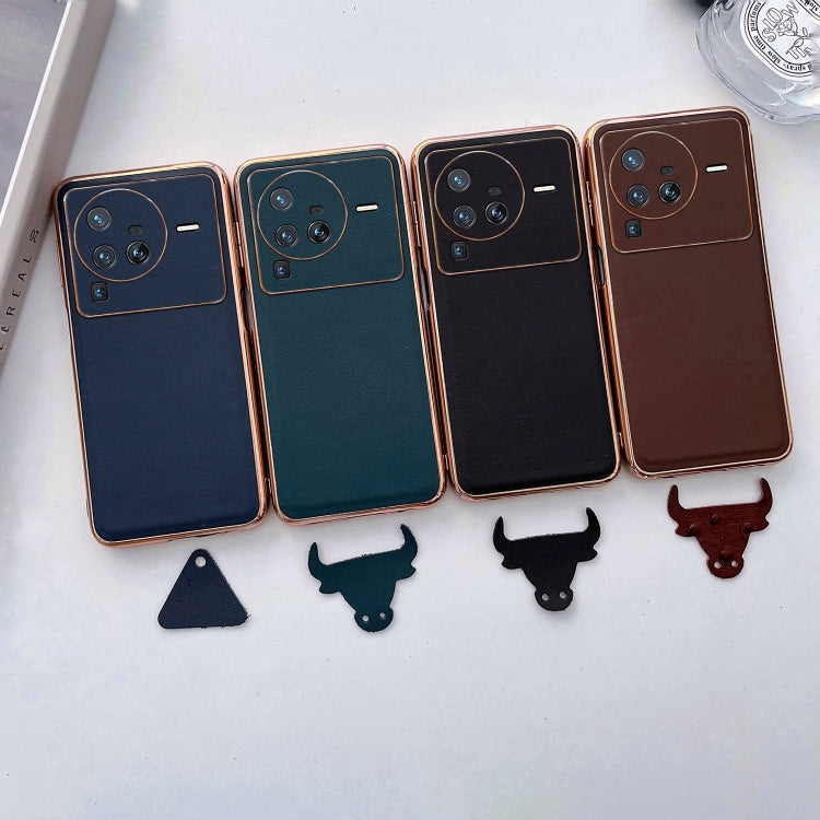 For vivo X80 5G Genuine Leather Xiaoya Series Nano Plating Phone Case(Blue) Eurekaonline