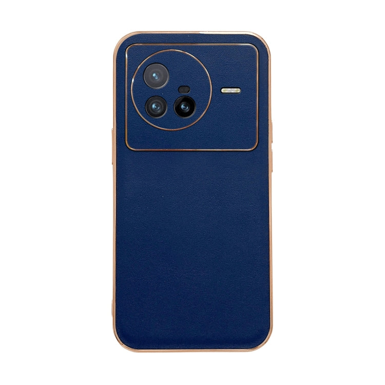 For vivo X80 5G Genuine Leather Xiaoya Series Nano Plating Phone Case(Blue) Eurekaonline