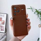 For vivo X80 5G Genuine Leather Xiaoya Series Nano Plating Phone Case(Coffee) Eurekaonline