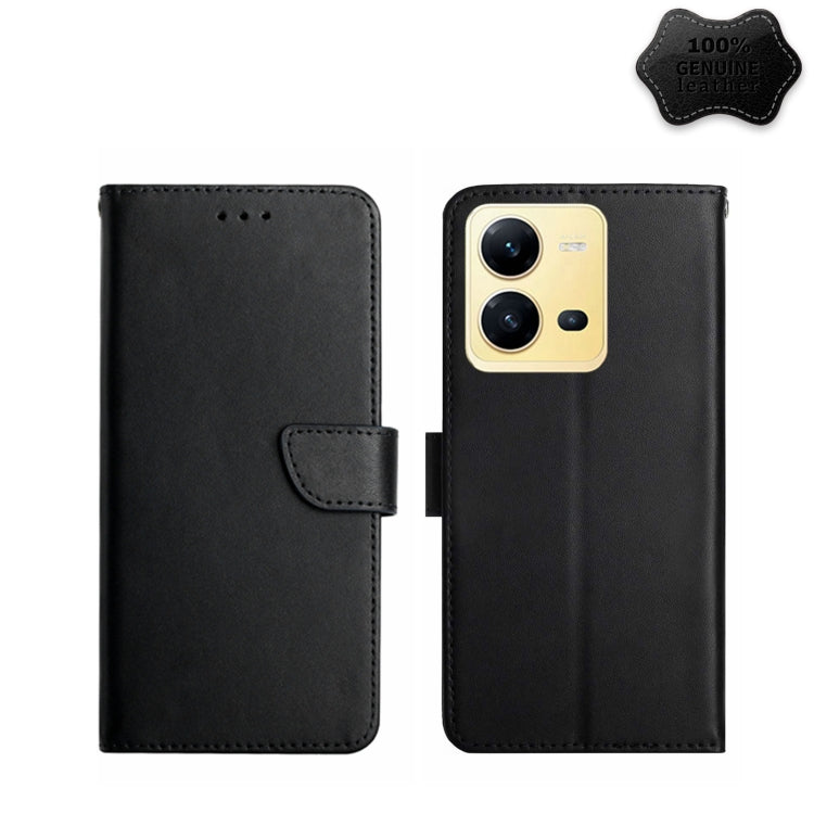 For vivo X80 Lite/V25 5G Genuine Leather Fingerprint-proof Flip Phone Case(Black) Eurekaonline