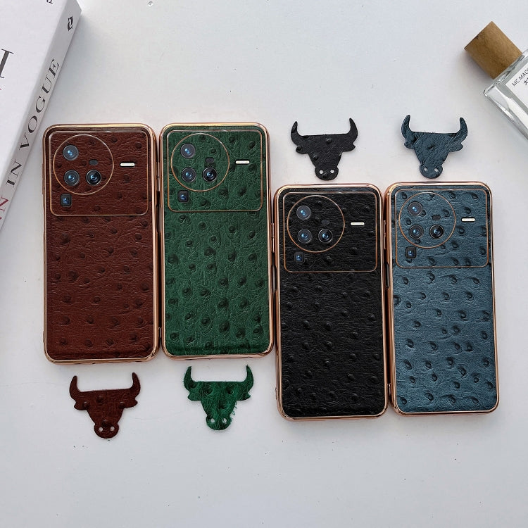 For vivo X80 Pro 5G Genuine Leather Ostrich Texture Nano Plating Phone Case(Black) Eurekaonline