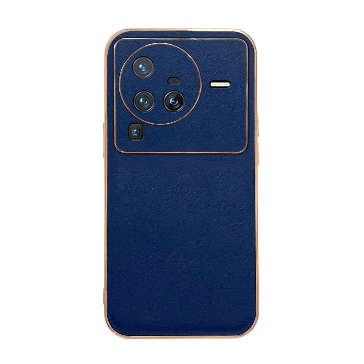 For vivo X80 Pro 5G Genuine Leather Xiaoya Series Nano Plating Phone Case(Blue) Eurekaonline