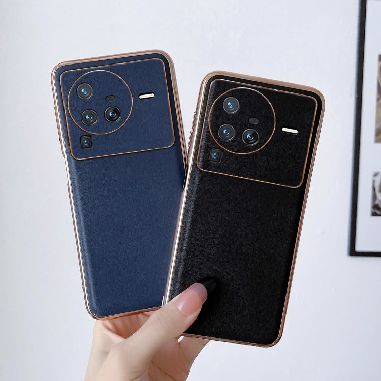 For vivo X80 Pro 5G Genuine Leather Xiaoya Series Nano Plating Phone Case(Blue) Eurekaonline