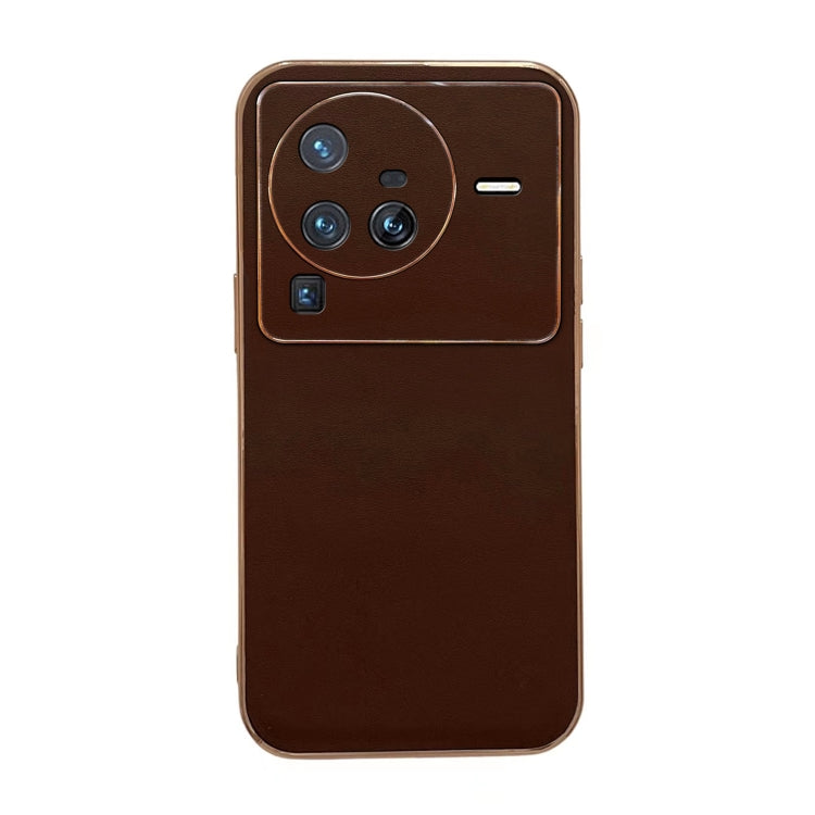 For vivo X80 Pro 5G Genuine Leather Xiaoya Series Nano Plating Phone Case(Coffee) Eurekaonline