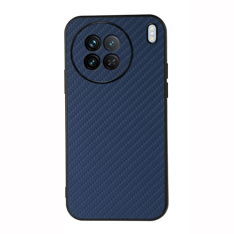 For vivo X90 Accurate Hole Carbon Fiber Texture PU Phone Case(Blue) Eurekaonline