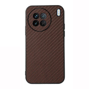 For vivo X90 Accurate Hole Carbon Fiber Texture PU Phone Case(Brown) Eurekaonline