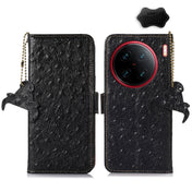 For vivo X90 Pro+ Ostrich Pattern Genuine Leather RFID Phone Case(Black) Eurekaonline