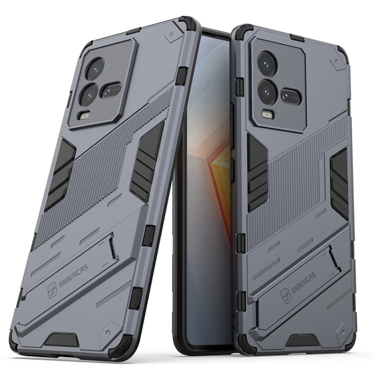 For vivo iQOO 10 PC + TPU Shockproof Case with Invisible Holder(Grey) Eurekaonline