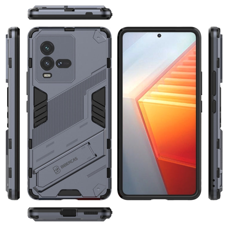 For vivo iQOO 10 PC + TPU Shockproof Case with Invisible Holder(Grey) Eurekaonline