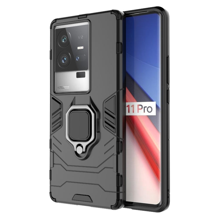 For vivo iQOO 11 Pro PC + TPU Shockproof Protective Phone Case with Magnetic Ring Holder(Black) Eurekaonline