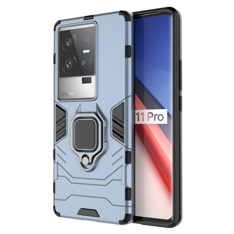 For vivo iQOO 11 Pro PC + TPU Shockproof Protective Phone Case with Magnetic Ring Holder(Navy Blue) Eurekaonline