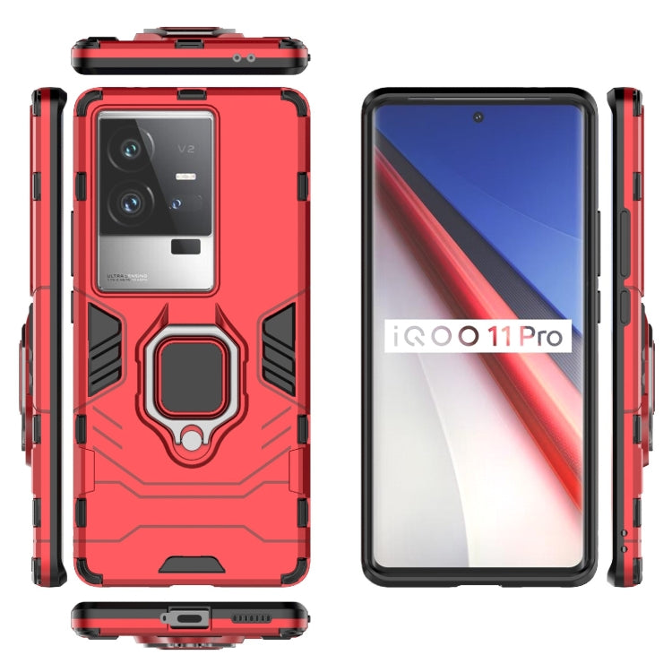 For vivo iQOO 11 Pro PC + TPU Shockproof Protective Phone Case with Magnetic Ring Holder(Red) Eurekaonline