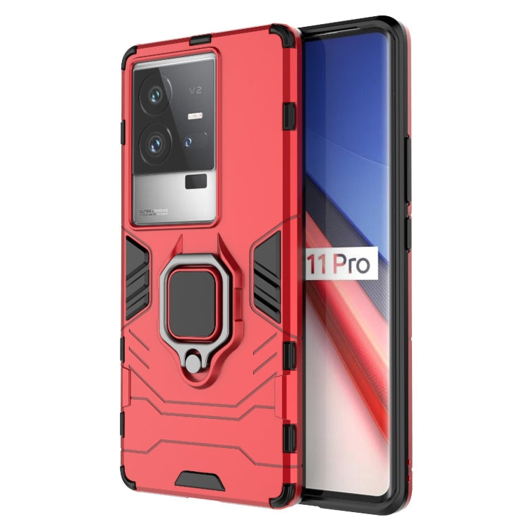 For vivo iQOO 11 Pro PC + TPU Shockproof Protective Phone Case with Magnetic Ring Holder(Red) Eurekaonline