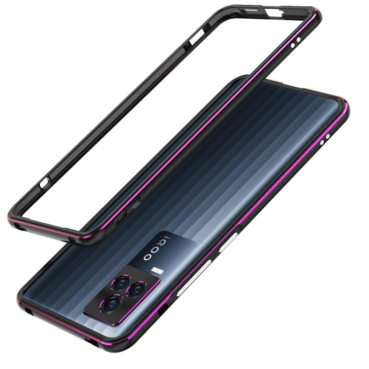 For vivo iQOO 7 Aurora Series Lens Protector + Metal Frame Protective Case(Black Purple) Eurekaonline