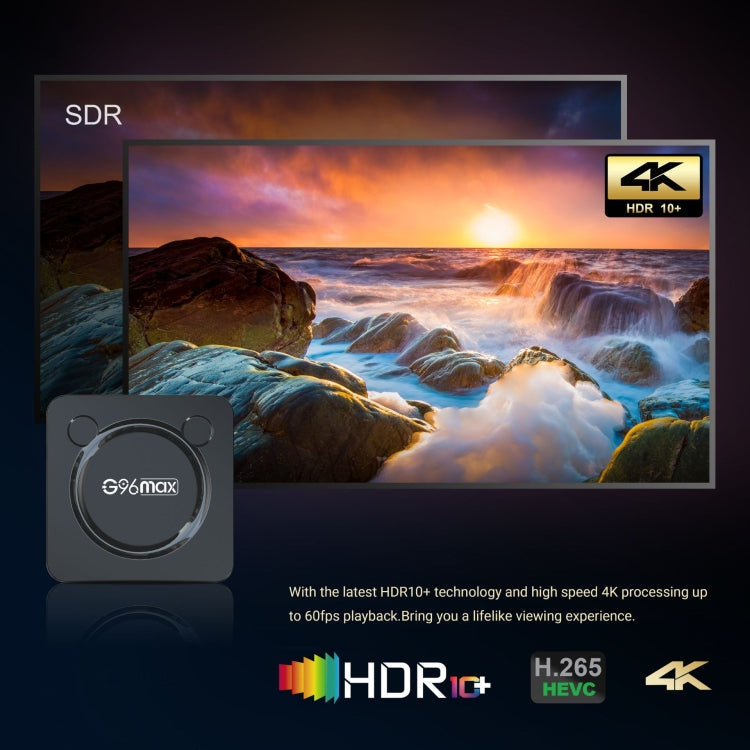 G96max Smart 4K HD Android 11.0 TV Box, Amlogic S905W2 Quad Core ARM Cortex A35, Support Dual Band WiFi, HDMI, RJ45, Capacity:4GB+32GB(UK Plug) Eurekaonline