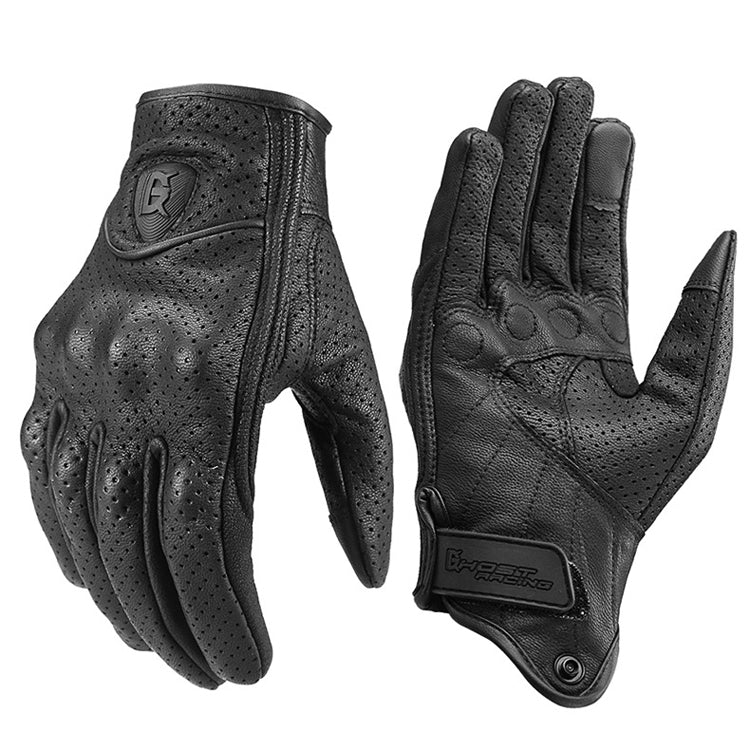 GHOST RACING GR-ST06 Breathable Touch Screen Motorcycle Riding Leather Gloves Anti-Fall Locomotive Gloves, Size: M(Black) Eurekaonline