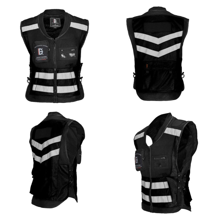 GHOST RACING GR-Y06 Motorcycle Riding Vest Safety Reflective Vest, Size: M(Black) Eurekaonline