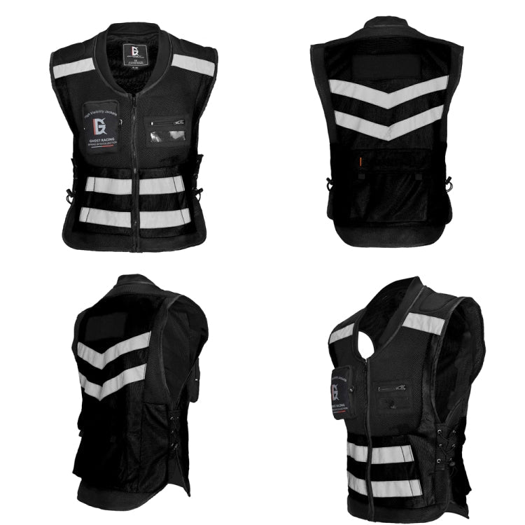 GHOST RACING GR-Y06 Motorcycle Riding Vest Safety Reflective Vest, Size: XXL(Black) Eurekaonline