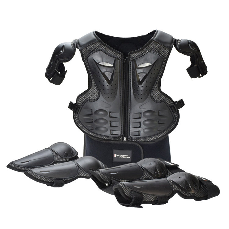 GHOST RACING Motorcycle Protective Gear Children Safety Riding Sport Vest + Knee Pads + Elbow Pads Protective Suit(Black) Eurekaonline