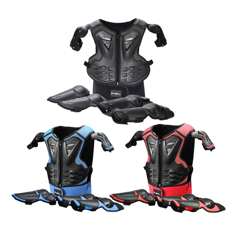 GHOST RACING Motorcycle Protective Gear Children Safety Riding Sport Vest + Knee Pads + Elbow Pads Protective Suit(Blue) Eurekaonline