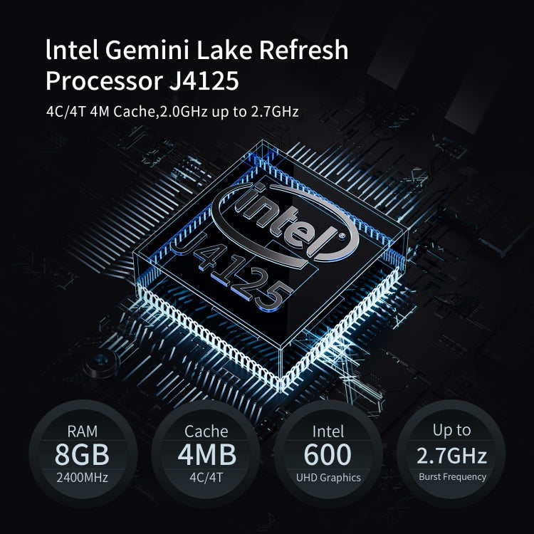 GMK KB3 Windows 11 / Linux System Mini PC, Intel Gemini Lake Refresh Processor J4125 Quad Core up to 2.7GHz, 8GB + 256GB, Support WiFi & Bluetooth, EU Plug Eurekaonline