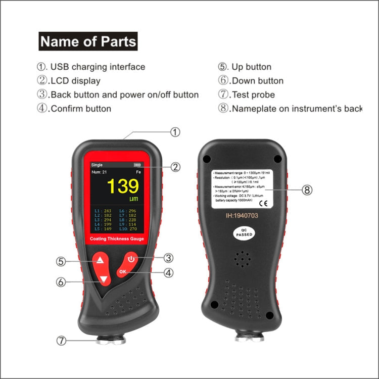 GT230 Thickness Gauges Paint Coating Thickness Gauge Car Film Digital Thickness Gauge Tester Rechargeable Thickness Gauge Eurekaonline