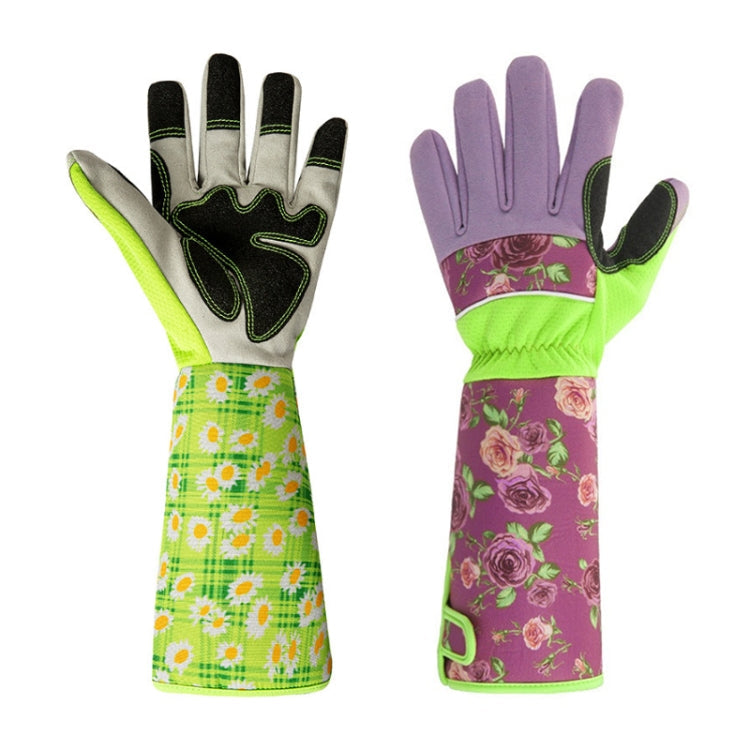 Gardening Stab Resistant Print Sleeve Wrist Extended Gloves(Pink) Eurekaonline