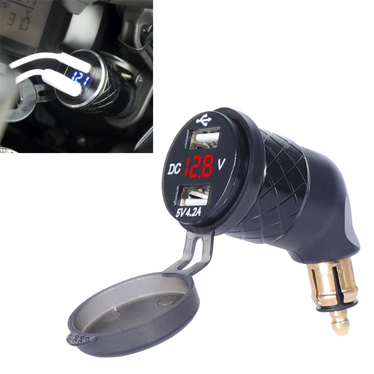 German EU Plug Special Motorcycle Elbow Charger Dual USB Voltmeter 4.2A Charger, Shell Color:Black(Red Light) Eurekaonline