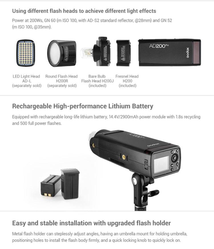 Godox AD200 Pro Pocket Flash Light  TTL HSS 2.4G Wireless X System Outdoor Flash Speedlight(UK Plug) Eurekaonline