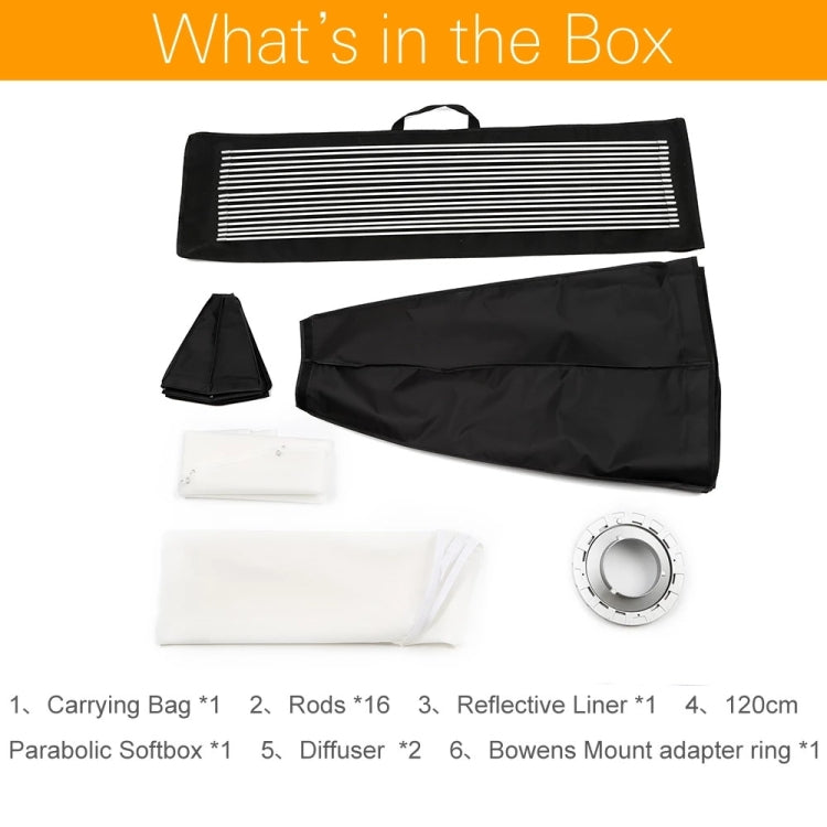 Godox P120L Diameter 120cm Parabolic Softbox Reflector Diffuser for Studio Speedlite Flash Softbox(Black) Eurekaonline