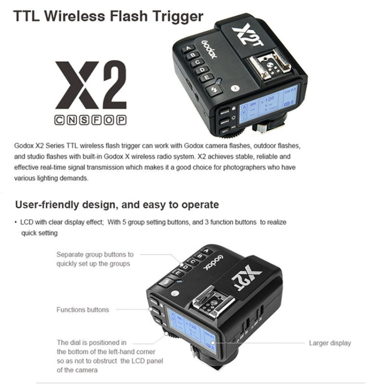 Godox X2T-F E-TTL II Bluetooth Wireless Flash Trigger for FUJIFILM (Black) Eurekaonline