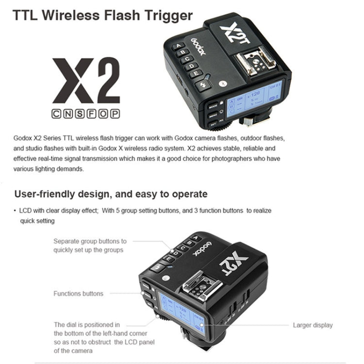 Godox X2T-O E-TTL II Bluetooth Wireless Flash Trigger for Panasonic / Olympus (Black) Eurekaonline