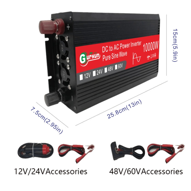 Gurxun HZ1500-10000 Sine Wave 10000W Inverter Power Converter, Specification: 24V To 220V Eurekaonline