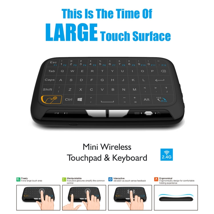 H18 2.4GHz Mini Wireless Air Mouse QWERTY Keyboard with Touchpad / Vibration for PC, TV(Black) Eurekaonline