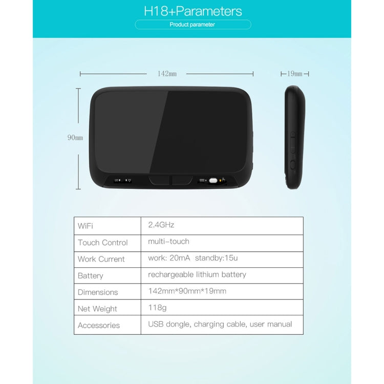 H18+ 2.4GHz Mini Wireless Keyboard Full Touchpad with 3-Level Adjustable Backlight(Black) Eurekaonline