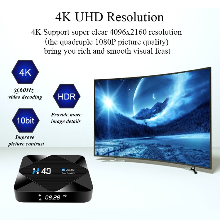 H40 4K Ultra HD Smart TV BOX Android 10.0 Media Player with Remote Control, Quad-core, RAM: 4GB, ROM: 64GB(US Plug) Eurekaonline