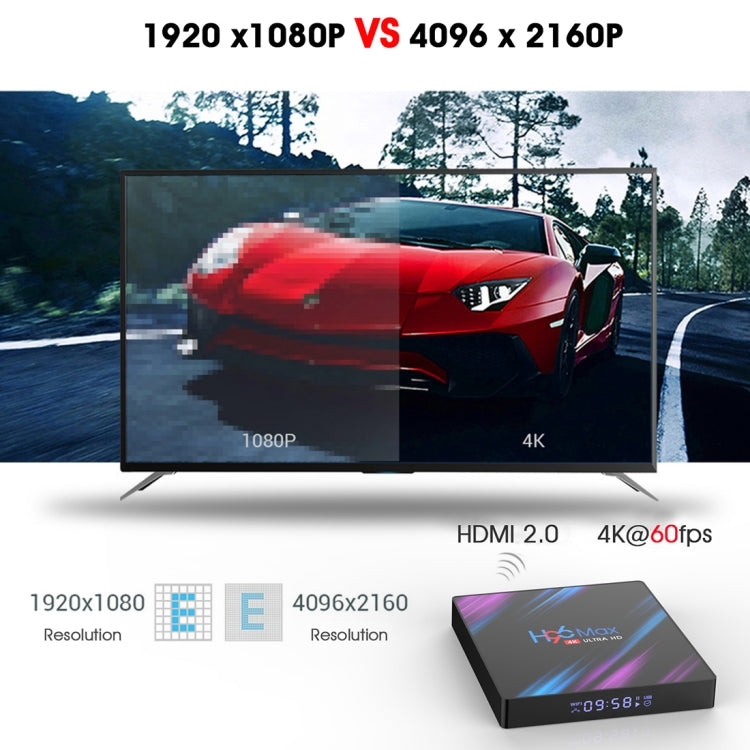 H96 Max-3318 4K Ultra HD Android TV Box with Remote Controller, Android 10.0, RK3318 Quad-Core 64bit Cortex-A53, 4GB+64GB, Support TF Card / USBx2 / AV / Ethernet, Plug Specification:UK Plug Eurekaonline