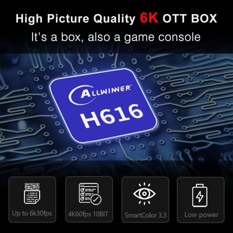 H96 Max 6K Ultra HD Smart TV Box with Remote Controller, Android 10.0, Allwinner H616 Quad Core ARM Cortex-A53, 4GB+64GB, Support TF Card / USBx2 / AV / HDMI / WIFI, UK Plug Eurekaonline