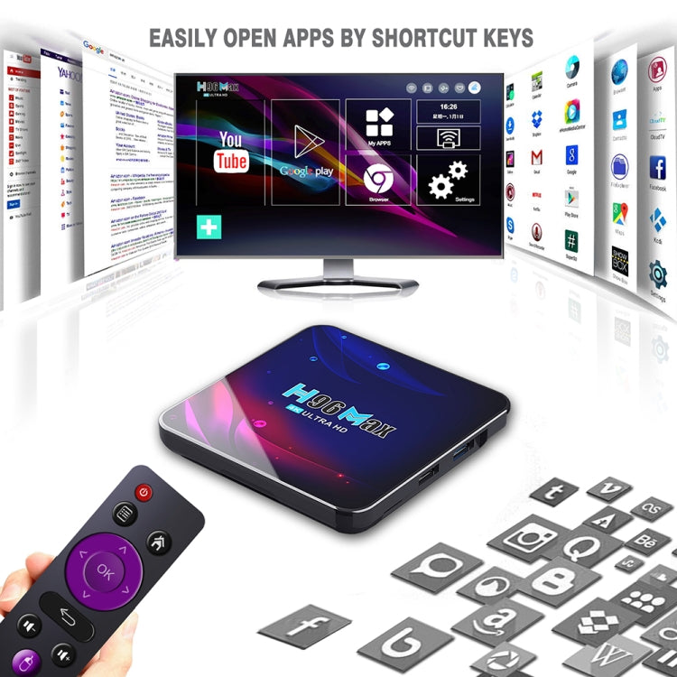 H96 Max V11 4K Smart TV BOX Android 11.0 Media Player with Remote Control, RK3318 Quad-Core 64bit Cortex-A53, RAM: 4GB, ROM: 64GB, Support Dual Band WiFi, Bluetooth, Ethernet, EU Plug Eurekaonline
