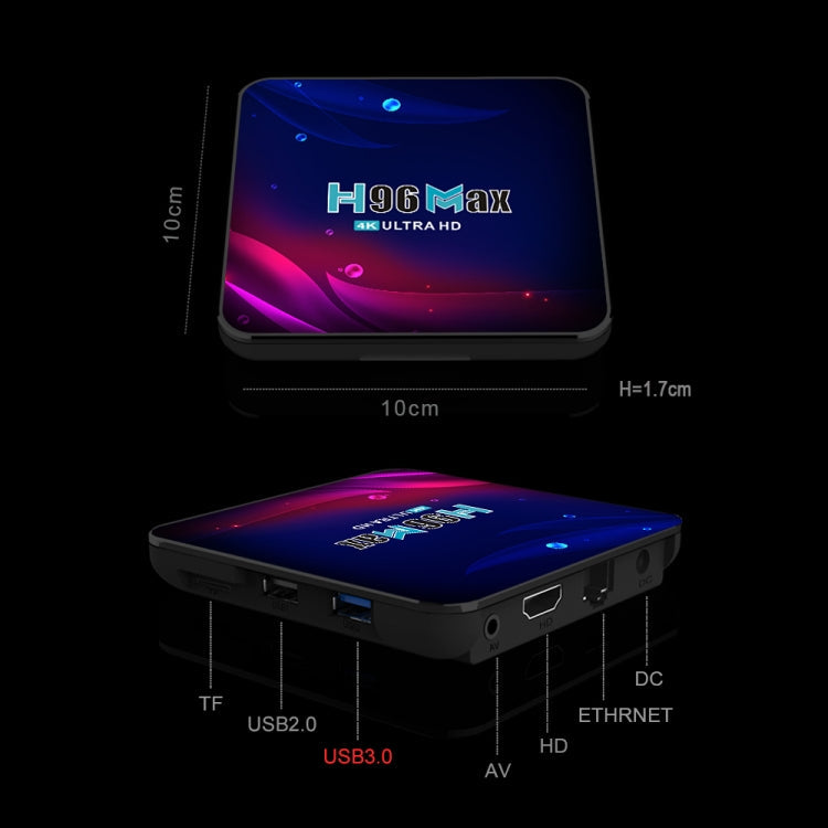 H96 Max V11 4K Smart TV BOX Android 11.0 Media Player with Remote Control, RK3318 Quad-Core 64bit Cortex-A53, RAM: 4GB, ROM: 64GB, Support Dual Band WiFi, Bluetooth, Ethernet, US Plug Eurekaonline