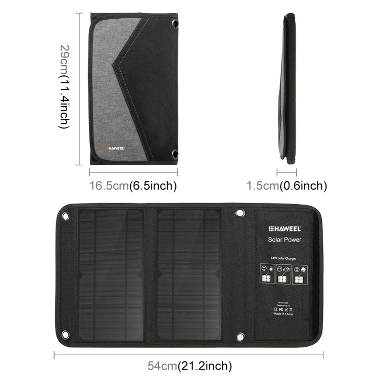 HAWEEL 14W Foldable Solar Panel Charger with 5V / 2.4A Max Dual USB Ports Eurekaonline