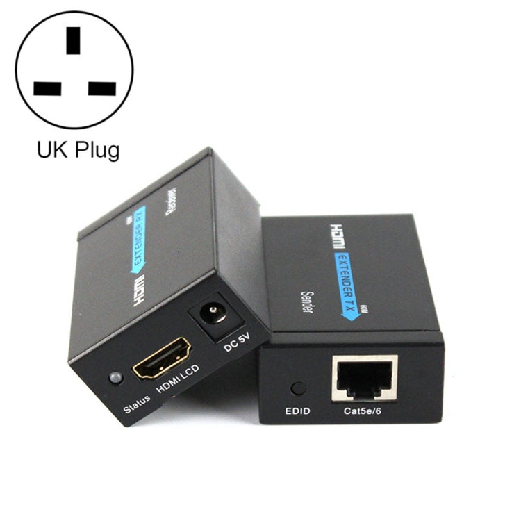 HDY-60 HDMI to RJ45 60m Extender Single Network Cable to For HDMI Signal Amplifier(UK Plug) Eurekaonline