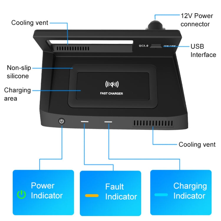 HFC-1030 Car Qi Standard Wireless Charger 10W Quick Charging for Volkswagen Tiguan L 2017-2021, Left Driving Eurekaonline